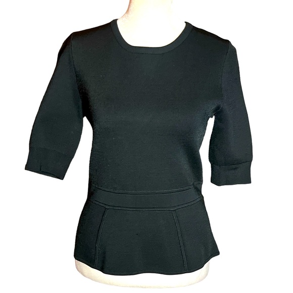 A.L.C. BLACK OPEN BACK SHORT SLEEVE PEPLUM SWEATER - Picture 2 of 6